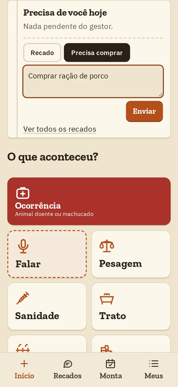 Colaborador mandando recado e pedido de compra para o gestor pelo celular